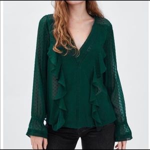 BNWOT Zara Emerald Green Bardot blouse